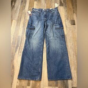 Aritzia Denim Forum Cargo Jeans the Farrah Hi-Rise  Wide Leg Size 31 Skater NWT